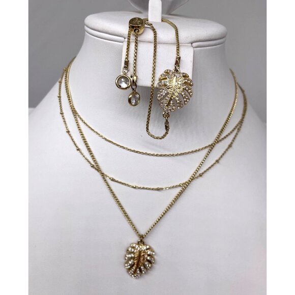 Lilly Pulitzer Jewelry - Lilly Pulitzer Gold-Tone Monstera Leaf Necklace Adjustable Bracelet Set READ